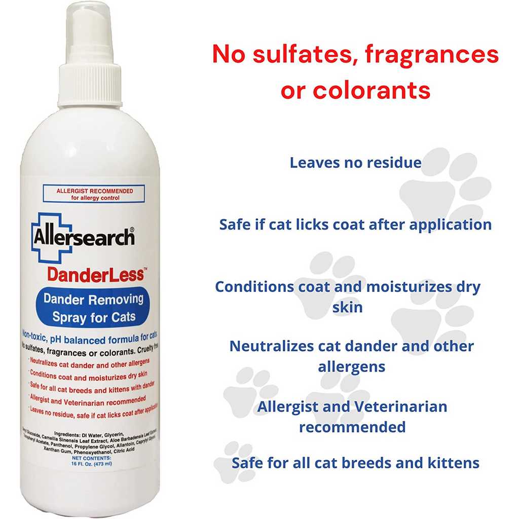 Danderless dander removing spray for cats