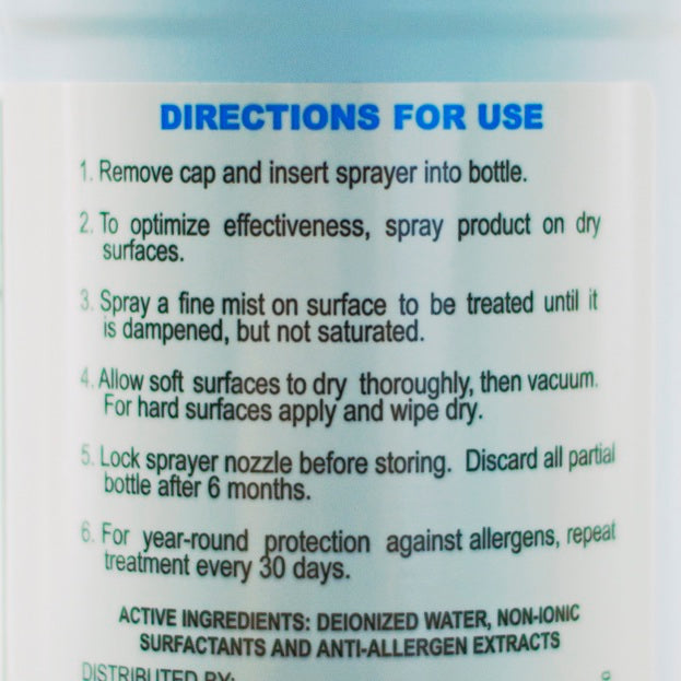 ADMS Anti Allergen Dust Spray lable