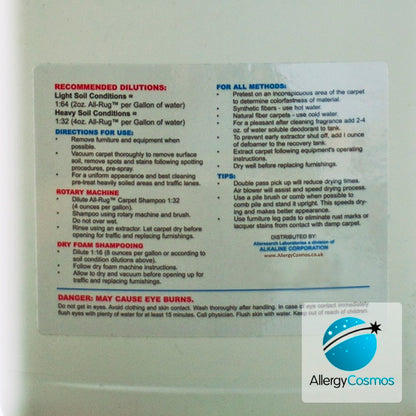 Allersearch All-Rug Carpet shampoo instructions